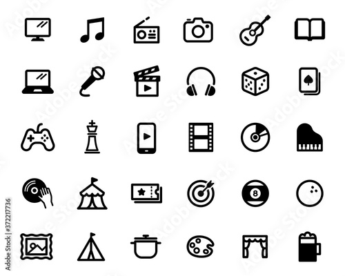 エンターテイメントのシンプルなアイコンのセット／遊び／ゲーム／趣味／イベント／音楽