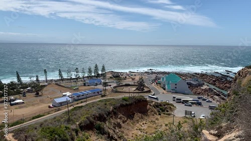 HD summer day video of Mossel Bay, ocean coastal town and its fine old buildings. Mossel Bay is a historical (est. 1848) town in Garden Route of Western Cape Province, South Africa