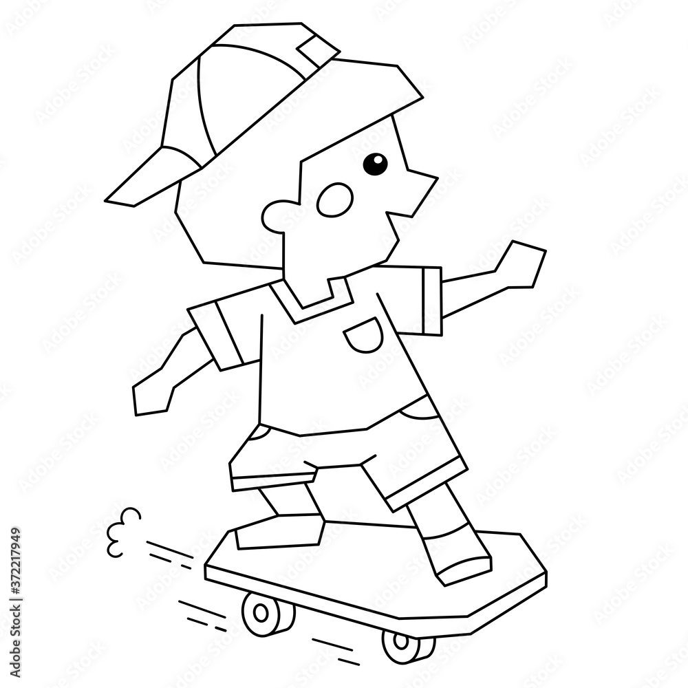Fototapeta premium Coloring Page Outline Of cartoon Boy on the skateboard. Coloring book for kids
