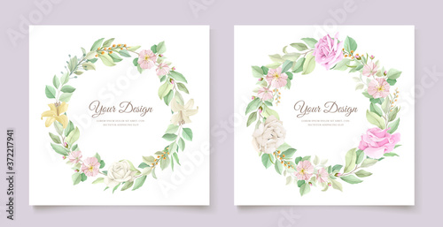 beautiful soft floral and leaves wedding invitation card set