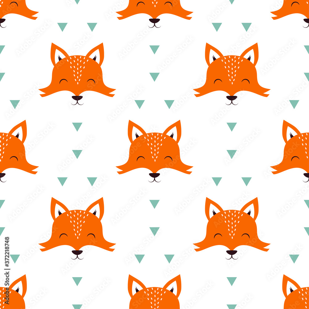 Fototapeta seamless pattern with fox isolated on white