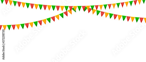 Paper bunting party flags isolated on white