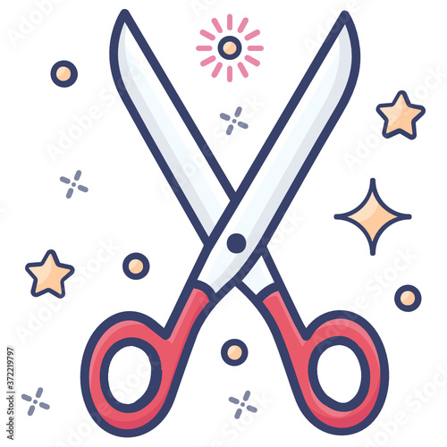 
Flat  design of cutting scissor, hair trimming accessory 
