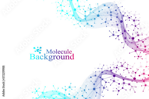 Scientific vector illustration genetic engineering and gene manipulation concept. DNA helix, DNA strand, molecule or atom, neurons. Abstract structure for Science or medical background. CRISPR CAS9.