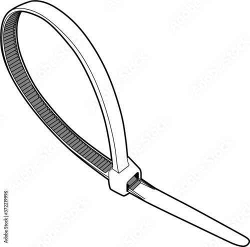Professional vector illustration of a Cable Tie - Line Drawing, Black and White, Zip Tie