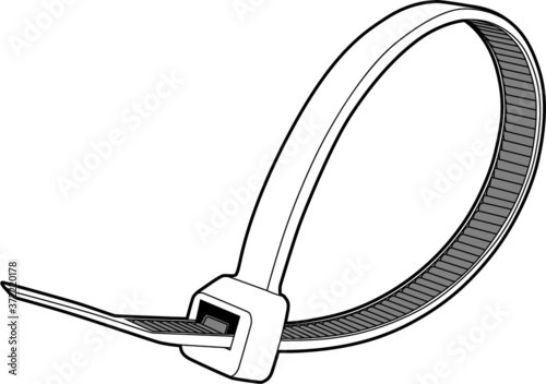 Professional vector illustration of a Cable Tie - Line Drawing, Black and White, Zip Tie
