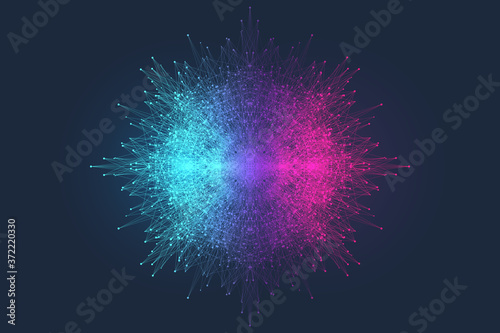 Big data visualization. Big data machine learning algorithms. Data array visualization. Visual information complexity. Futuristic analysis of infographics Information. Vector illustration.