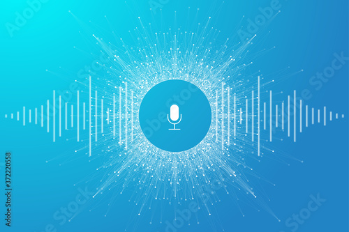 Voice assistant concept. Vector sound wave. Voice and sound recognition equalizer wave flow background. Personal assistant and voice recognition concept gradient vector illustration.