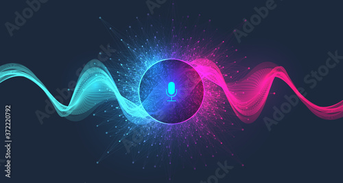 Voice assistant concept. Vector sound wave. Voice and sound recognition equalizer wave flow background. Personal assistant and voice recognition concept gradient vector illustration. photo