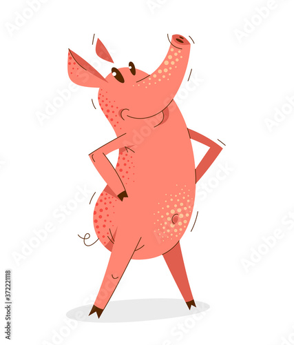 Funny cartoon pig standing ...