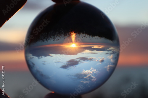 Fototapeta Naklejka Na Ścianę i Meble -  Glass ball sunset scene Hunstanton Beach 
