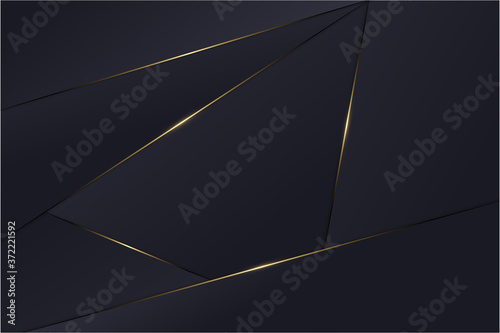  Metallic background.Polygonal dark blue luxury with gold line.Golden metal modern design.