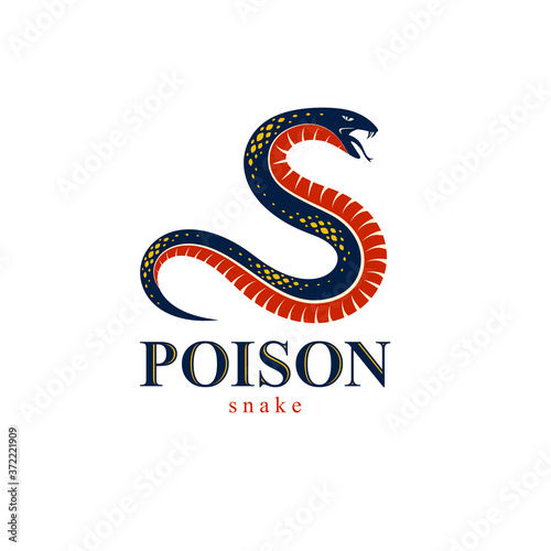 Venomous snake vintage tattoo, vector logo or emblem of aggressive predator reptile, deadly poisoned serpent symbol, vintage style illustration.