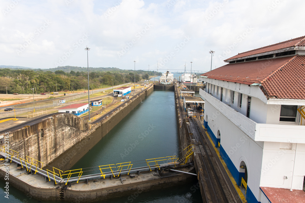 Views of the second of the Gatun Locks of the Panama Canal, Panama