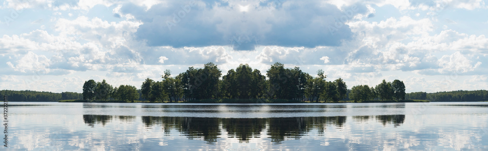Landscape image of a forest lake