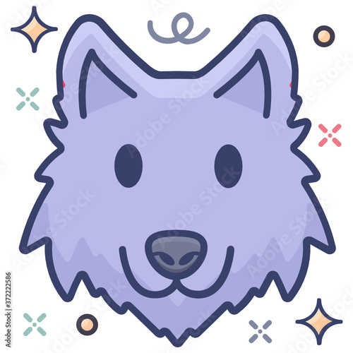 
Animal head drawing, evil wolf icon flat style 
