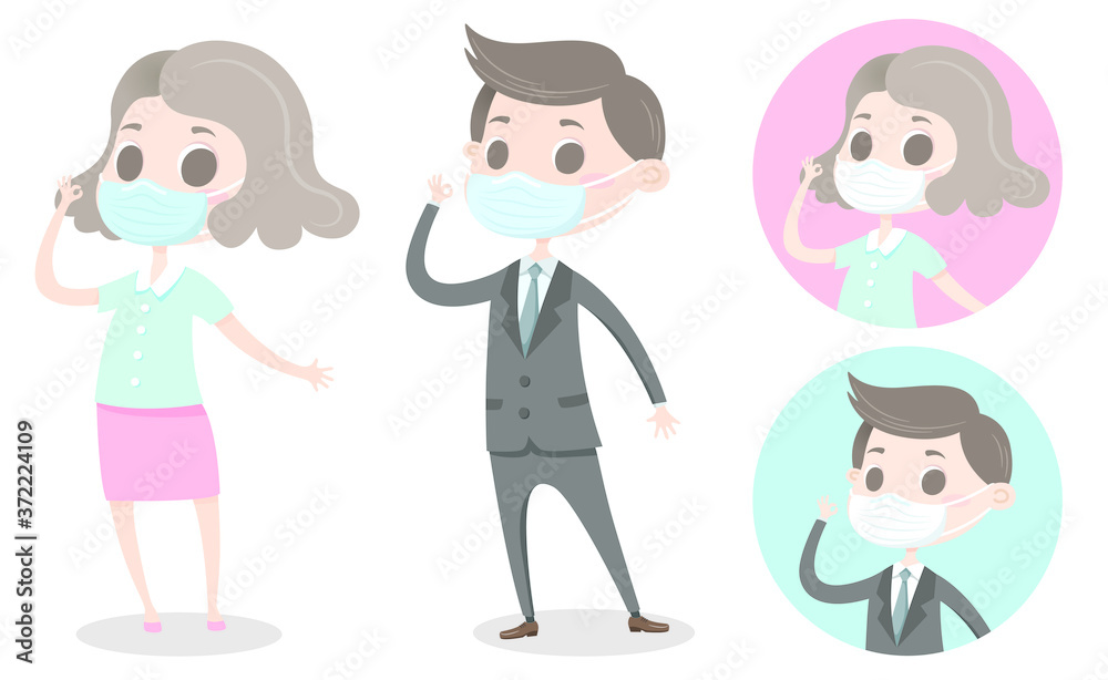 A girl and a boy wearing a mask and showing OK sign A girl and a boy wearing a mask and showing OK sign