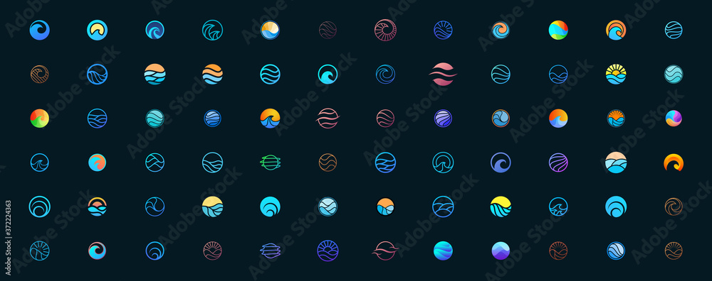 a collection of wavy circle logo designs, for business logo templates - obrazy, fototapety, plakaty 
