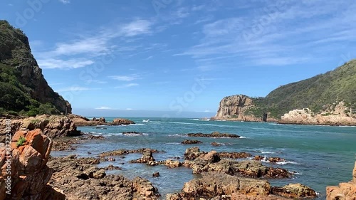 HD summer afternoon video of Knysna Heads and lagoon view. Knysna is a historical (est. 1871) town in Garden Route of Western Cape Province, South Africa