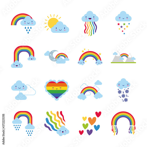 bundle of sixteen rainbows and kawaii characters