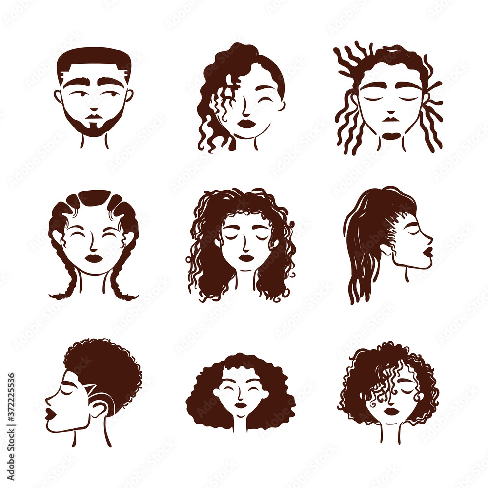 group of nine afro ethnic people avatars characters group of nine afro ethnic people avatars characters