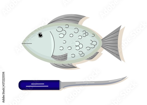 
Kitchen knives. Thinning knife for fish. Multi-colored image on a white background. Design element. Vector illustration.