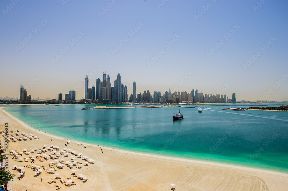 DUBAI, UAE - MARCH31 : View of modern skyscrapers in Jumeirah beach residence on March 31, 2016 in Dubai, JBR - artificial canal city, carved along a 3 km stretch of Persian Gulf shoreline.
