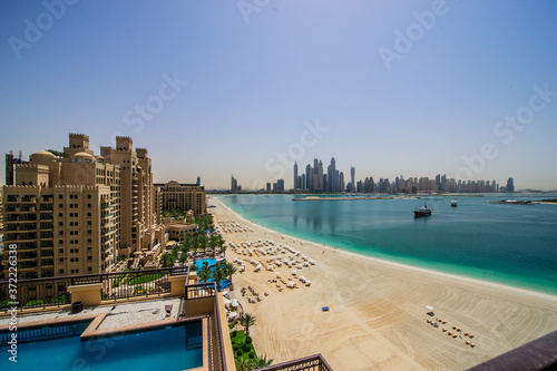 DUBAI, UAE - MARCH31 : View of modern skyscrapers in Jumeirah beach residence on March 31, 2016 in Dubai, JBR - artificial canal city, carved along a 3 km stretch of Persian Gulf shoreline.