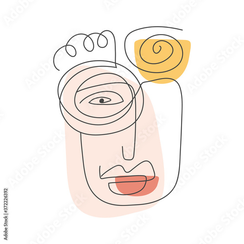 Modern poster with linear abstract faces. Continuous line art. One line drawing. Minimalist graphic.