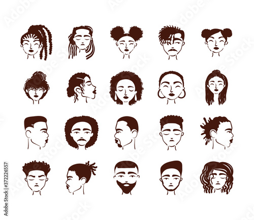 group of twenty afro ethnic people avatars characters