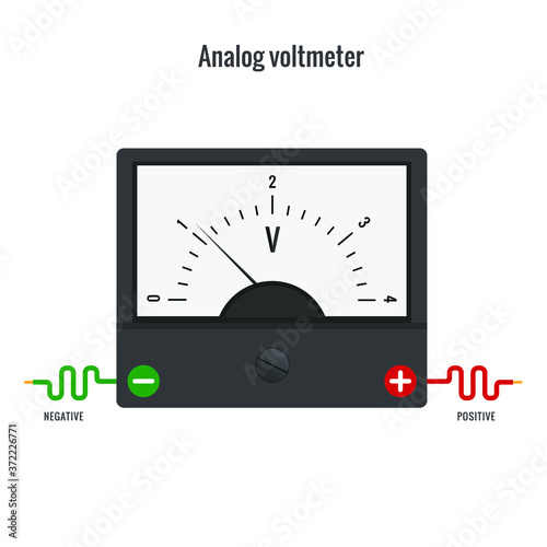 Voltmeter, analog voltmeter, pointer and scale measuring the voltage photo
