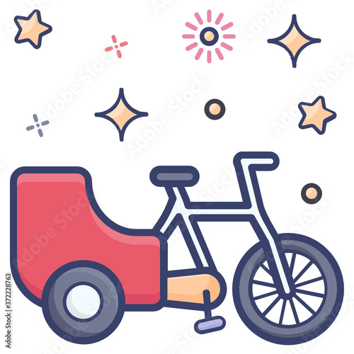 
Motorless wheeled vehicle, bike car icon in flat design 
