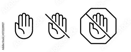 Do not touch hand icons. Set of linear icons with stop hand