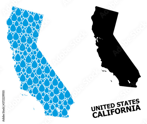 Vector Mosaic Map of California of Liquid Dews and Solid Map