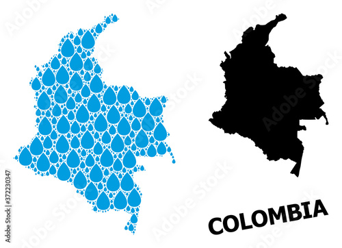 Vector Collage Map of Colombia of Water Dews and Solid Map