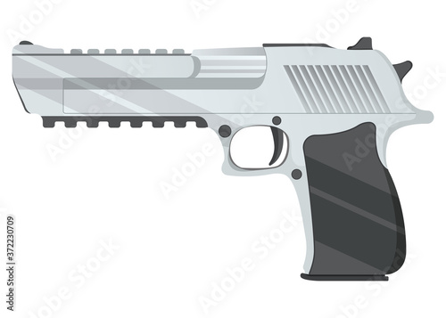 Desert eagle pistol icon, self defense weapon, concept cartoon vector illustration, isolated on white. Shooting powerful firearms revolver.