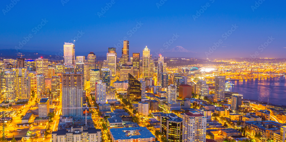 Seattle city downtown skyline cityscape in Washington State,  USA
