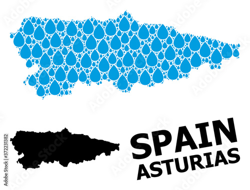 Vector Mosaic Map of Asturias Province of Water Tears and Solid Map
