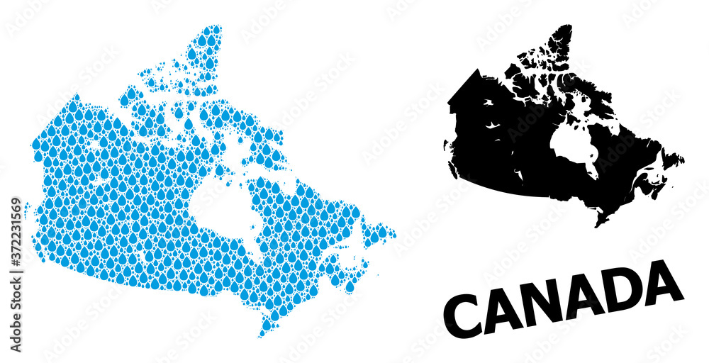 Vector Mosaic Map of Canada of Water Dews and Solid Map