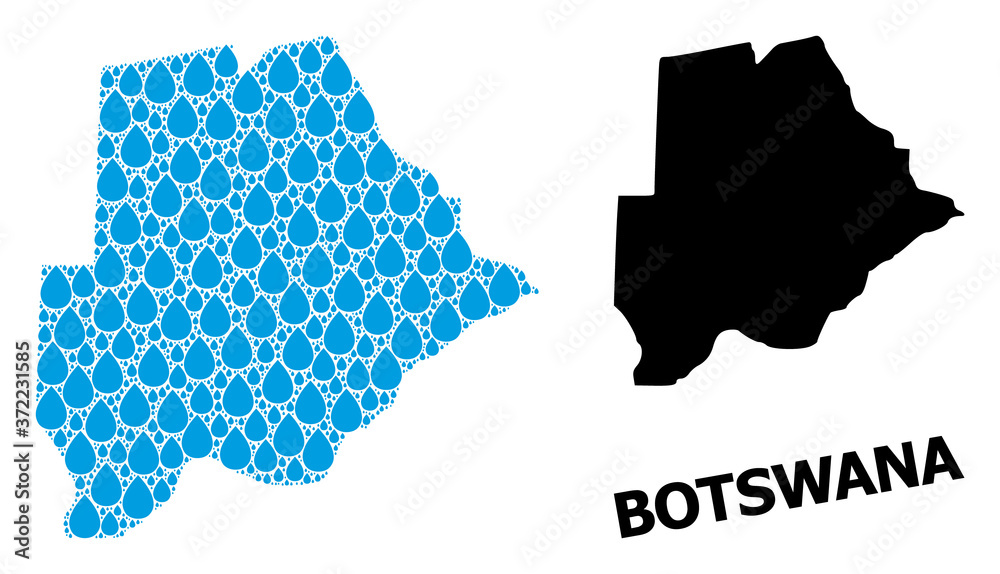 Vector Collage Map of Botswana of Liquid Tears and Solid Map