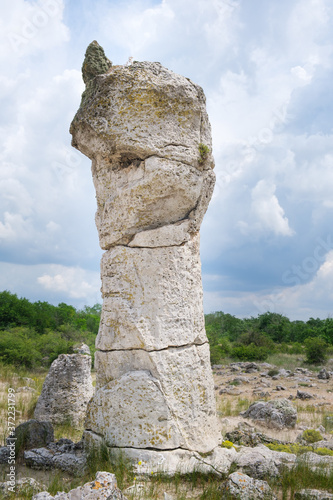 Ancient Stone With Form Of Human Face and Body , Rock Shape of Person With Eye , The Stone Desert In Bulgaria