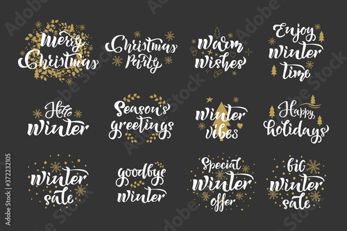 Winter Christmas Set. Holiday quotes, lettering design