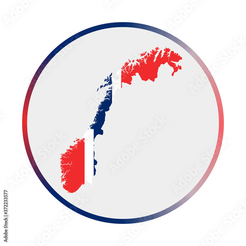 Norway icon. Shape of the country with Norway flag. Round sign with flag colors gradient ring. Authentic vector illustration.