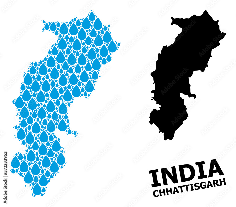 Vector Collage Map of Chhattisgarh State of Liquid Drops and Solid Map