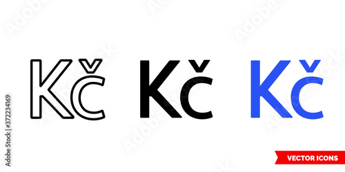 Czech republic koruna icon of 3 types color, black and white, outline. Isolated vector sign symbol.