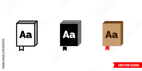 Dictionary icon of 3 types color, black and white, outline. Isolated vector sign symbol.