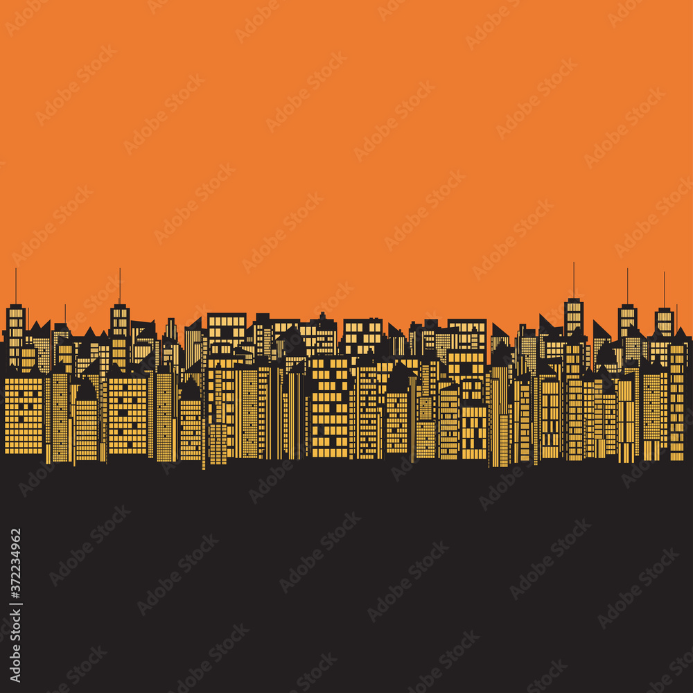 Silhouette of the city. The evening of the cityscape. Sunset landscape. vector concept illustration flat