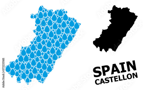 Vector Collage Map of Castellon Province of Water Tears and Solid Map