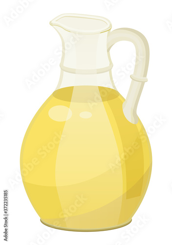 Hair oil in glass isolated on white symbol. Natural and vitamins remedy in bowl for treatment and protection extract. Shiny bottle with organic liquid in yellow color for spa procedure vector