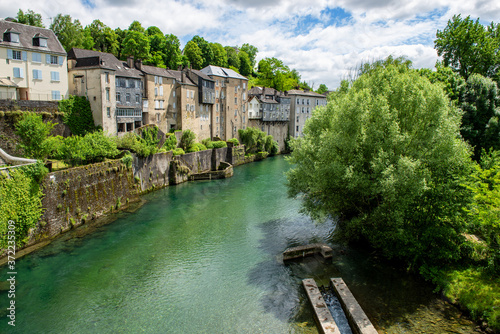 French landscape in the country on the Oloron river. Oloron Sainte Marie, france photo